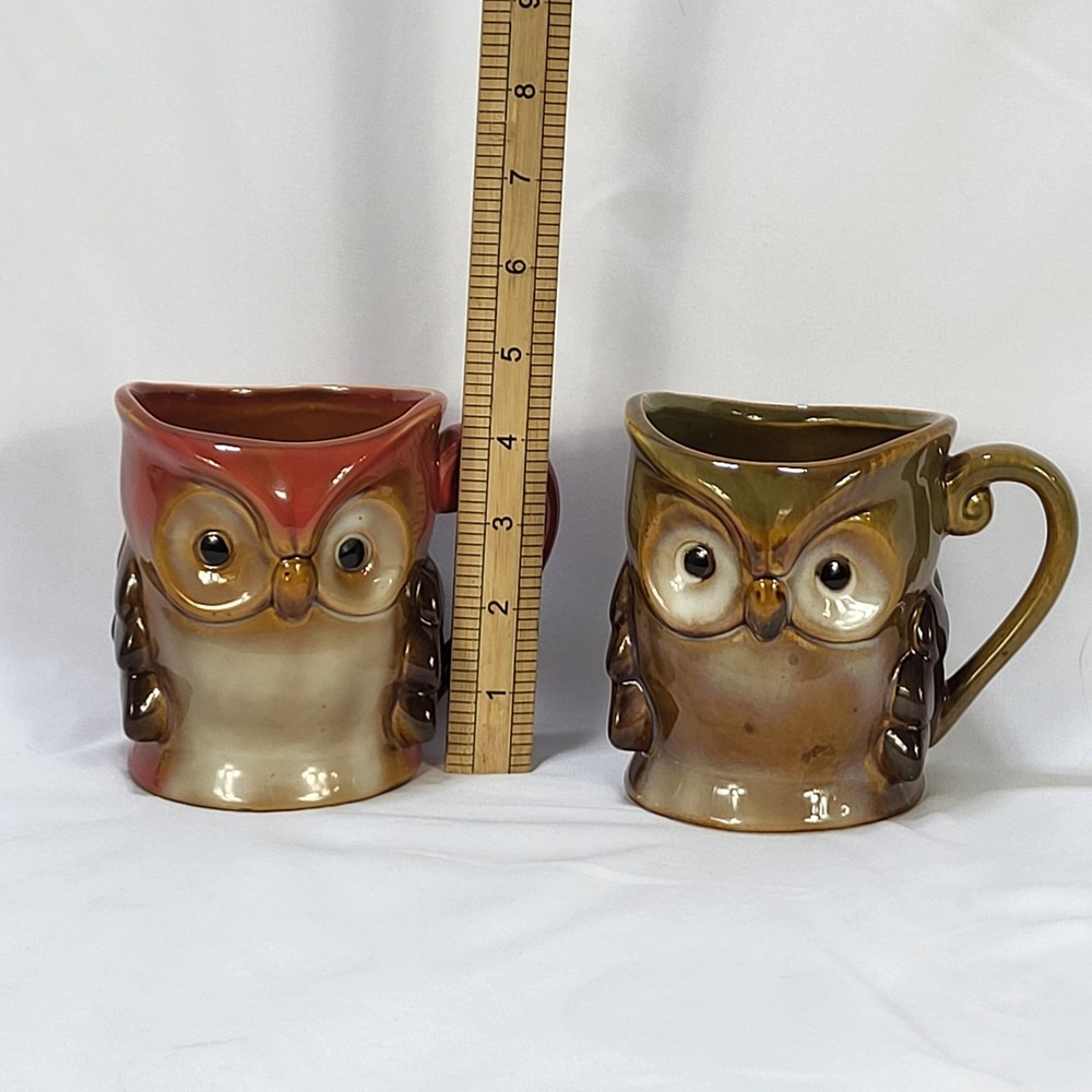 Gibson Home Owl Coffee Mug Set of 2 Ceramic Glazed Red Brown Green Bird Mugs